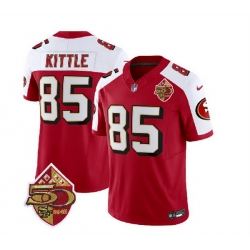 Men San Francisco 49ers 85 George Kittle Red White 2023 F U S E  50th Patch Throwback Stitched Football Jersey