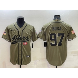 Men San Francisco 49ers 97 Nick Bosa 2022 Olive Salute To Service Cool Base Stitched Baseball Jersey