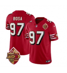 Men San Francisco 49ers 97 Nick Bosa Red 2023 F U S E  50th Patch Throwback Stitched Football Jersey