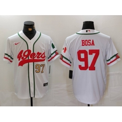 Men San Francisco 49ers 97 Nick Bosa White With Patch Cool Base Stitched Baseball Jersey 1