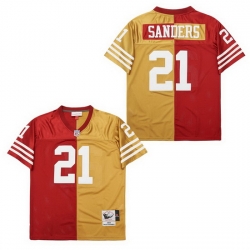 Men San Francisco 49ers Deion Sanders #21 Red Gold Split Stitched Football Jersey