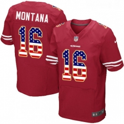 Mens Nike San Francisco 49ers 16 Joe Montana Elite Red Home USA Flag Fashion NFL Jersey