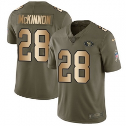 Nike 49ers #28 Jerick McKinnon Olive Gold Youth Stitched NFL Limited 2017 Salute to Service Jersey