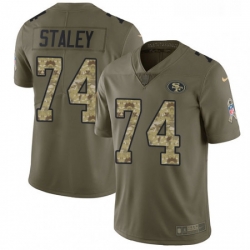 Youth Nike San Francisco 49ers 74 Joe Staley Limited OliveCamo 2017 Salute to Service NFL Jersey