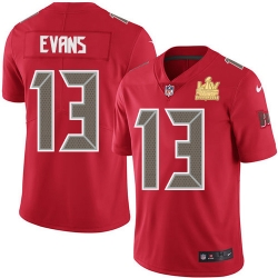 Men Nike Tampa Bay Buccaneers 13 Mike Evans Red Men Super Bowl LV Champions Patch Stitched NFL Limited Rush Jersey