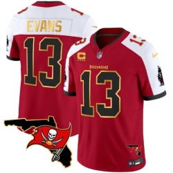 Men Tampa Bay Buccaneers 13 Mike Evans Red White F U S E  With 4 Star C Ptach And Florida Patch Gold Trim Vapor Stitched Jersey