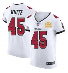 Men Tampa Bay Buccaneers 45 Devin White Men Super Bowl LV Champions Patch Nike White Vapor Elite Jersey