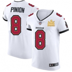 Men Tampa Bay Buccaneers 8 Bradley Pinion Men Super Bowl LV Champions Patch Nike White Vapor Elite Jersey