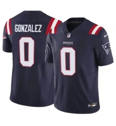 Men New England Patriots 0 Christian Gonzalez Blue Stitched Vapor Limited Jersey