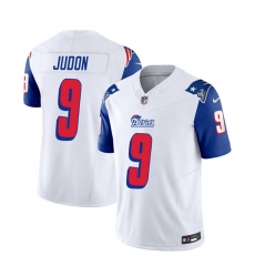 Men New England Patriots 9 Matthew Judon White Blue 2023 F U S E  Throwback Limited Stitched Football Jersey