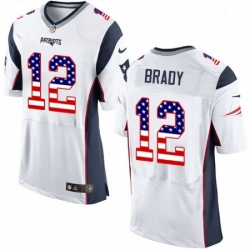 Mens Nike New England Patriots 12 Tom Brady Elite White Road USA Flag Fashion NFL Jersey