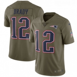 Mens Nike New England Patriots 12 Tom Brady Limited Olive 2017 Salute to Service NFL Jersey