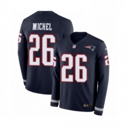 Mens Nike New England Patriots 26 Sony Michel Limited Navy Blue Therma Long Sleeve NFL Jersey