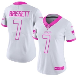 Nike Patriots #7 Jacoby Brissett White Pink Womens Stitched NFL Limited Rush Fashion Jersey