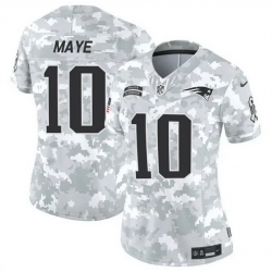 Women New England Patriots 10 Drake Maye 2024 F U S E Arctic Camo Salute To Service Limited Stitched Jersey