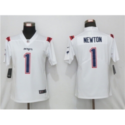 Women Nike New England Patriots 1 Cam Newton  White Jersey