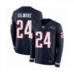 Youth Nike New England Patriots 24 Stephon Gilmore Limited Navy Blue Therma Long Sleeve NFL Jersey