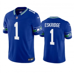 Men Seattle Seahawks 1 Dee Eskridge Royal 2023 F U S E  Vapor Limited Throwback Stitched Jersey