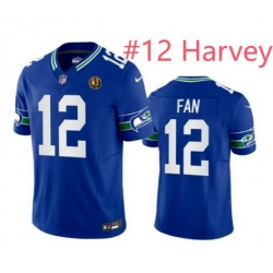 Men Seattle Seahawks 12th 12 Harvey Royal Throwback Player Stitched Game Jersey