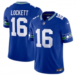 Men Seattle Seahawks 16 Tyler Lockett Royal 2023 F U S E  Vapor Limited Throwback Stitched Jersey