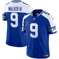 Men Seattle Seahawks 9 Kenneth Walker III Royal 2023 F U S E Throwback Vapor Limited Stitched Football Jersey