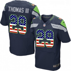 Mens Nike Seattle Seahawks 29 Earl Thomas III Elite Navy Blue Home USA Flag Fashion NFL Jersey