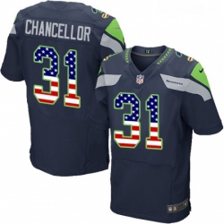 Mens Nike Seattle Seahawks 31 Kam Chancellor Elite Navy Blue Home USA Flag Fashion NFL Jersey