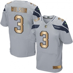 Nike Seahawks #3 Russell Wilson Grey Alternate Mens Stitched NFL Elite Gold Jersey