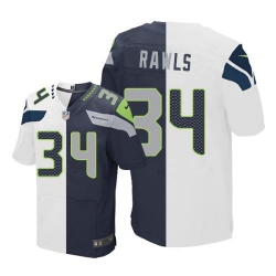 Nike Seahawks #34 Thomas Rawls White Steel Blue Mens Stitched NFL Elite Split Jersey