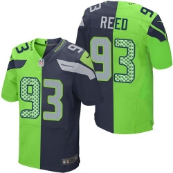 Nike Seahawks #93 Jarran Reed Steel Blue Green Mens Stitched NFL Elite Split Jersey