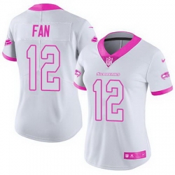 Nike Seahawks #12 Fan White Pink Womens Stitched NFL Limited Rush Fashion Jersey