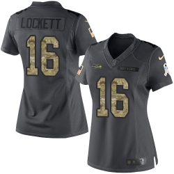 Nike Seahawks #16 Tyler Lockett Black Womens Stitched NFL Limited 2016 Salute to Service Jersey