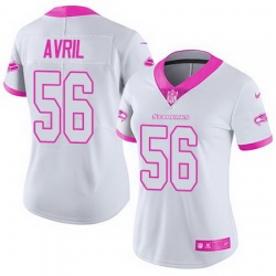 Nike Seahawks #56 Cliff Avril White Pink Womens Stitched NFL Limited Rush Fashion Jersey