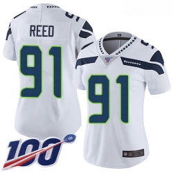 Seahawks #91 Jarran Reed White Women Stitched Football 100th Season Vapor Limited Jersey