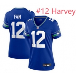 Women Seattle Seahawks 12th 12 Harvey Royal Throwback Player Stitched Game Jersey