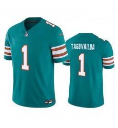 Men Miami Dolphins 1 Tua Tagovailoa Aqua 2023 F U S E Vapor Limited Stitched Football Jersey