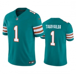 Men Miami Dolphins 1 Tua Tagovailoa Aqua 2023 F U S E Vapor Limited Stitched Football Jersey