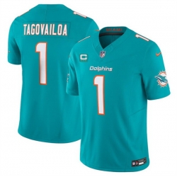 Men Miami Dolphins 1 Tua Tagovailoa Aqua F U S E With 3 Star C Patch Vapor Limited Stitched Football Jersey