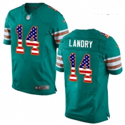 Mens Nike Miami Dolphins 14 Jarvis Landry Elite Aqua Green Alternate USA Flag Fashion NFL Jersey