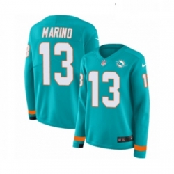 Womens Nike Miami Dolphins 13 Dan Marino Limited Aqua Therma Long Sleeve NFL Jersey