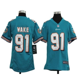 Nike Dolphins #91 Cameron Wake Aqua Green Team Color Youth Stitched NFL Elite Jersey