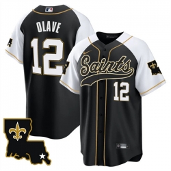 Men New Orleans Saints 12 Chris Olave Black White 1987 Legacy Cool Base Stitched Baseball Jersey