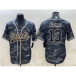 Men New Orleans Saints 13 Michael Thomas Grey Camo With Patch Cool Base Stitched Baseball Jerse