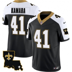 Men New Orleans Saints 41 Alvin Kamara Black White 2023 F U S E  1987 Legacy Vapor Stitched Jersey