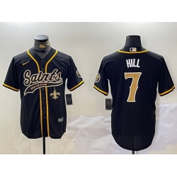 Men New Orleans Saints 7 Taysom Hill Black With Patch Cool Base Stitched Baseball Jersey 2