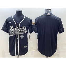 Men New Orleans Saints Blank Black Reflective With Patch Cool Base Stitched Baseball Jersey