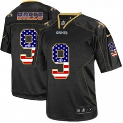 Mens Nike New Orleans Saints 9 Drew Brees Elite Black USA Flag Fashion NFL Jersey