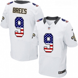 Mens Nike New Orleans Saints 9 Drew Brees Elite White Road USA Flag Fashion NFL Jersey