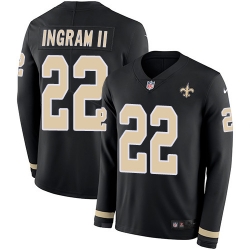 Nike Saints #22 Mark Ingram II Black Team Color Men Stitched NFL Limited Therma Long Sleeve Jersey