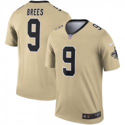 Nike Saints 9 Drew Brees Cream Inverted Legend Jersey